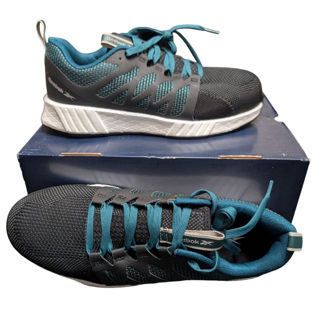Reebok Black & Teal Fusion Flexweave Athletic Comp Safety‎ Toe Cap Work Shoes 12